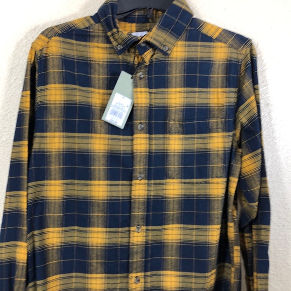 Good Fellow Men's Shirt S Plaid Yellow Navy NWT Long Sleeve - Picture 3 of 8